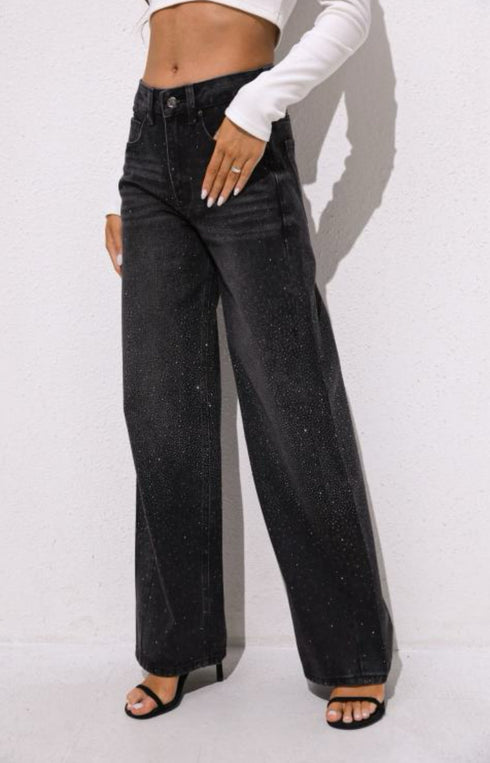 Jeans Wide Leg Sparkle - Black